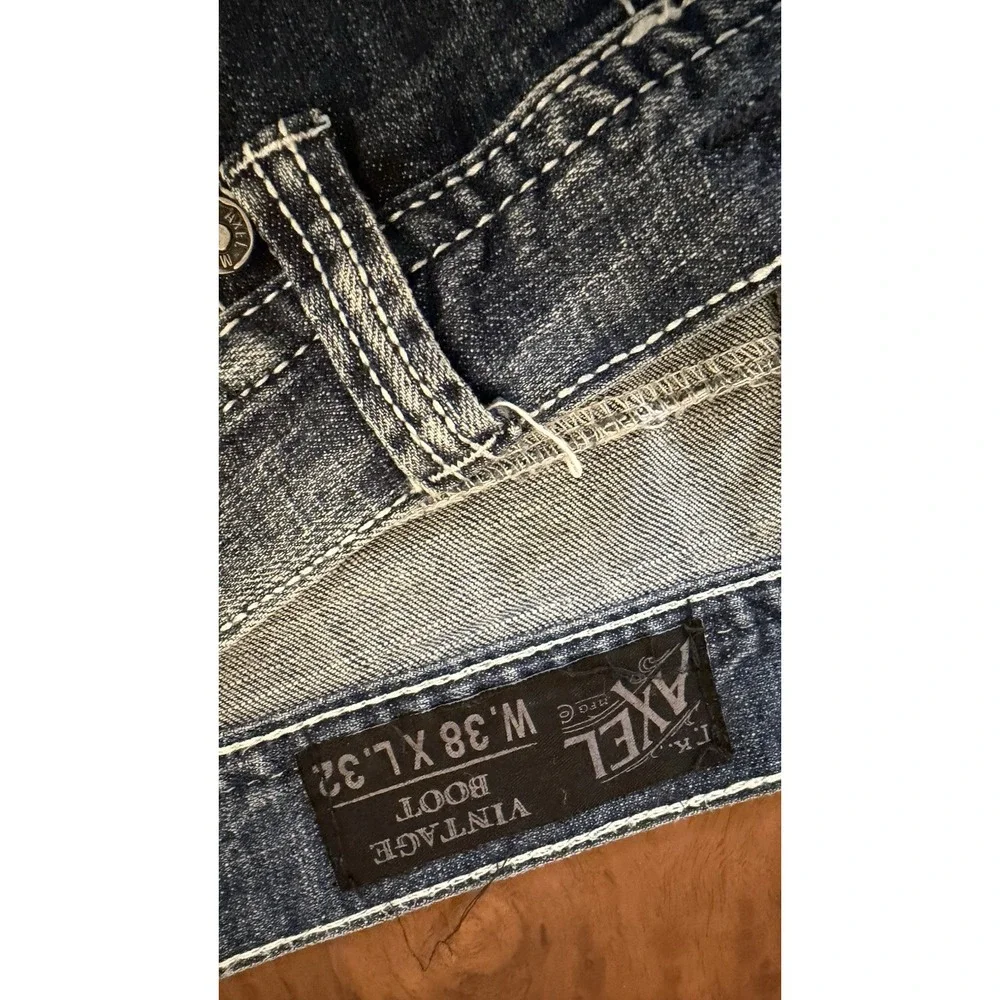TK Axel Wolcott Vintage Boot Men's Jeans True Size 38x30 Blue Denim Distressed